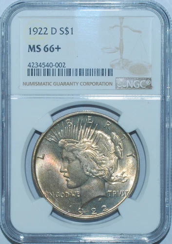 1922 D NGC MS66+ Peace Silver Dollar