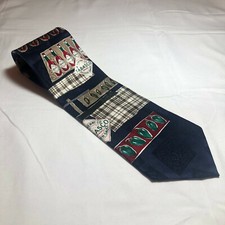 Tabasco Logo Necktie Navy with Bottles, Peppers, Plaid 100% Silk Made in USA