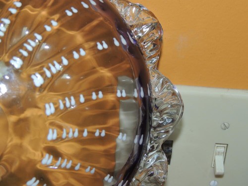Glass Ruffled / Crimped Edge Bowl Purple & White 9" poss Stevens Williams Antiqu - Picture 10 of 12