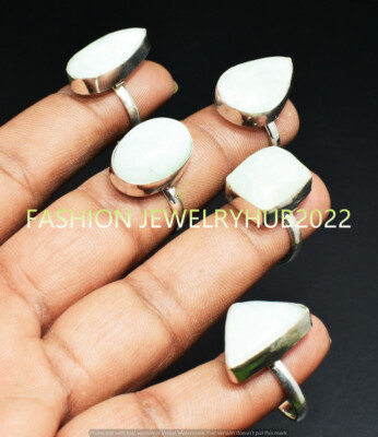 Rainbow Moonstone Gemstone Handmade Rings 50pcs Lot 925 Silver Plated Jewelry