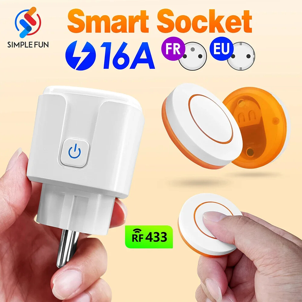 433MHz EU FR 16A 220V RF Smart Plug Round Wireless Remote Control Socket