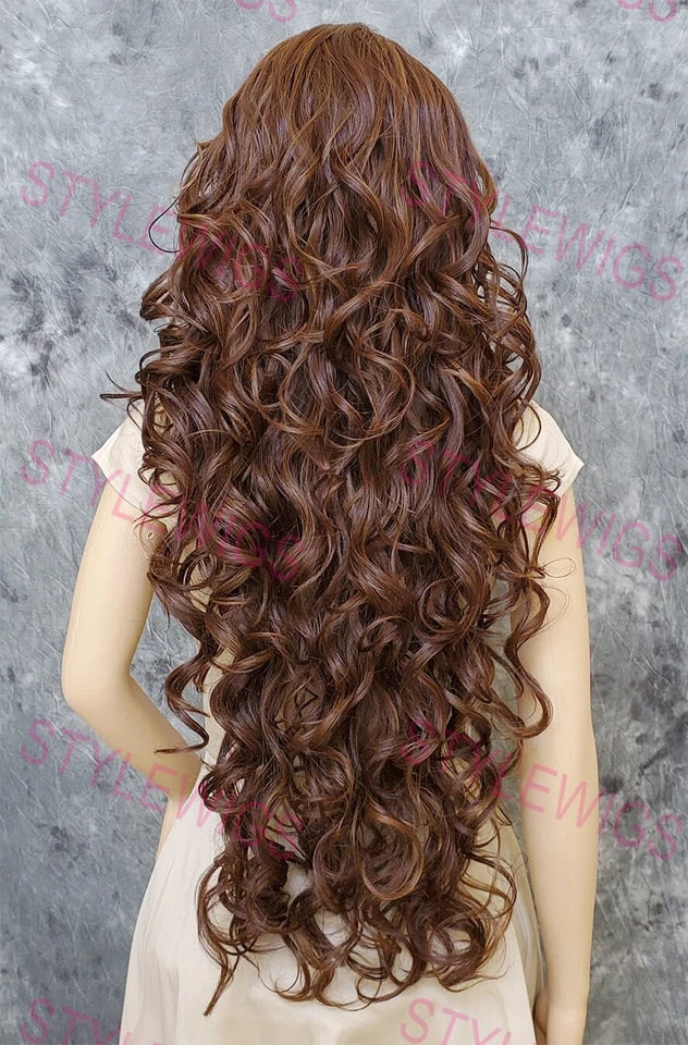 Blonde/Brown/Auburn Extra Long Loose Curly Lace Front Human Hair Blend Wig EVEZ - Image 4 of 4