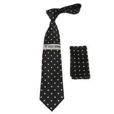 Men's Stacy Adams Tie and Hankie Set Woven Silky Satin SAT129 Black Polka Dot
