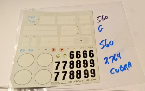 Monogram Cobra 427 S/C  1/24 scale Kit # 2764  Decals only READ DESC