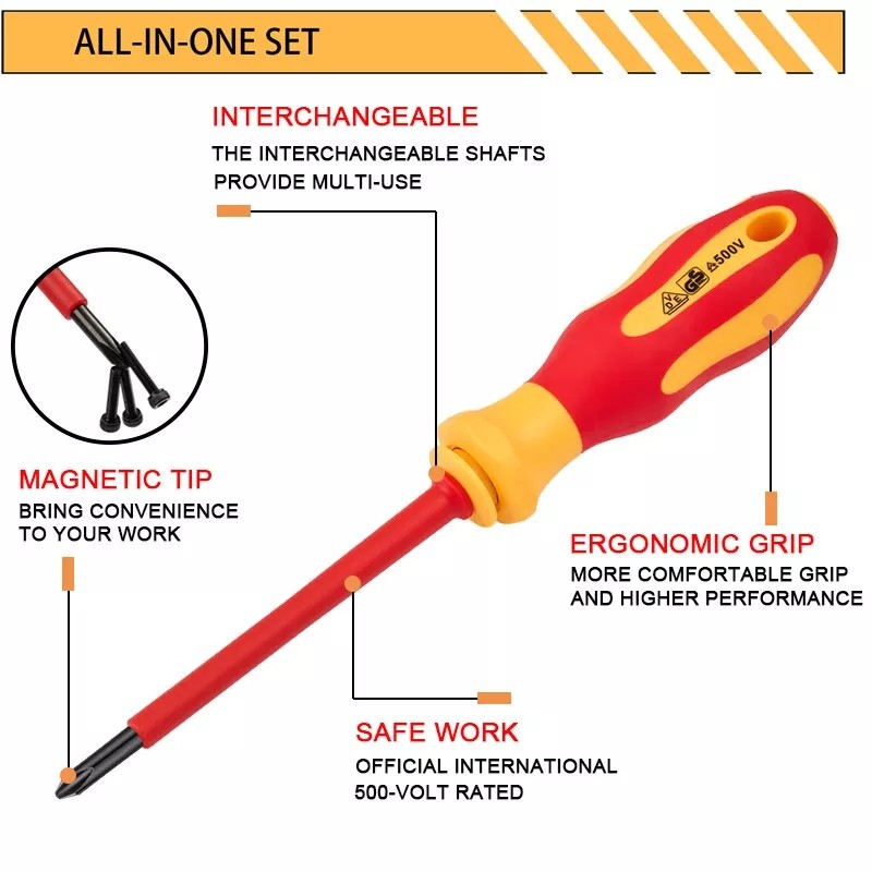 10-in-1 Electrician Insulated Screwdriver Set Magnetic Tip Slotted Phillips Tool