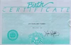 Vintage Cabbage Patch 'Kids Birth Certificate Girl ~ Jacqueline Fanny ~ Coleco