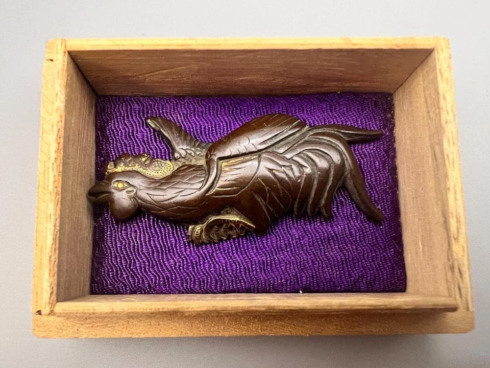 Antigua espada japonesa Edo del siglo XIX Menuki pollo pájaro katana 2,2 pulgadas Foto 4 de 4