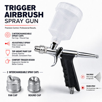 Professional Airbrush Kit with Trigger Grip, Dual Nozzles & Large Cup