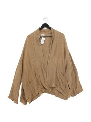 La Bottega Di Brunella Women's Cardigan Brown Linen with Silk Collared Cardigan