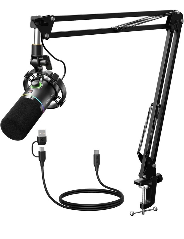 MAONO XLR/USB Dynamic Microphone Set, RGB Podcast Microphone with Boom Arm,