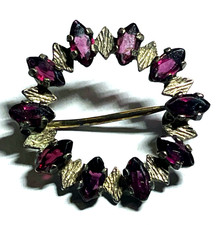 Vintage aparte 835 Silber Brosche mit 10 x Granat Farbsteinen Ø 27 mm Handarbeit