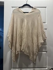 Alashan 100% Cashmere Draped Dress Topper Poncho Lightweight Soft Cozy Cream S/M