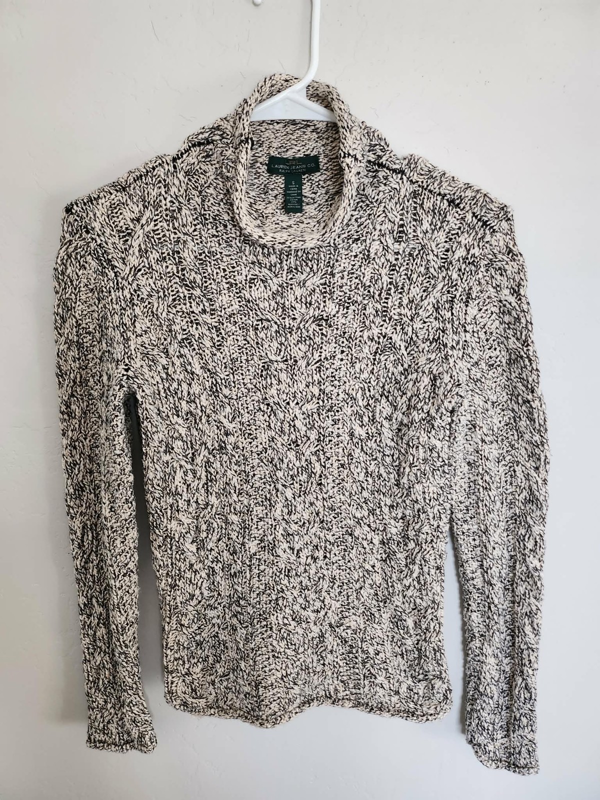 Ralph Lauren LRL Women's Size S Beige Turtleneck Cable Knit Sweater