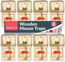 SOL 8Pk Wooden Mouse Traps, Durable Reusable Snap Traps for Mice and Mousetrap R