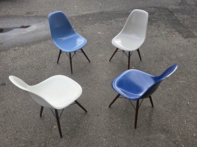 4x Herman Miller Eames Fiberglass Chairs DSW Stühle   Dowel Leg Base  Vintage