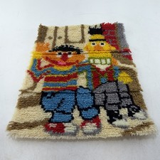 Vintage Latch Hook Rug Wall Hanging Sesame Street Bert  Ernie Completed