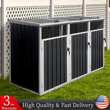 Garbage Bin Shed Outdoor Metal Bin Shed Stores 3 Trash Cans Galvanized Steel