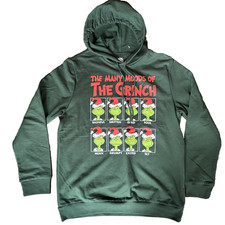Green Hooded Sweatshirt Size Large The Many Moods Of The Grinch Xmas Unisex
