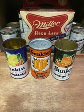 Sunkist Flat Top Can Soda Can Orange Juice Lot Of 3 Old Vintage Soda Can