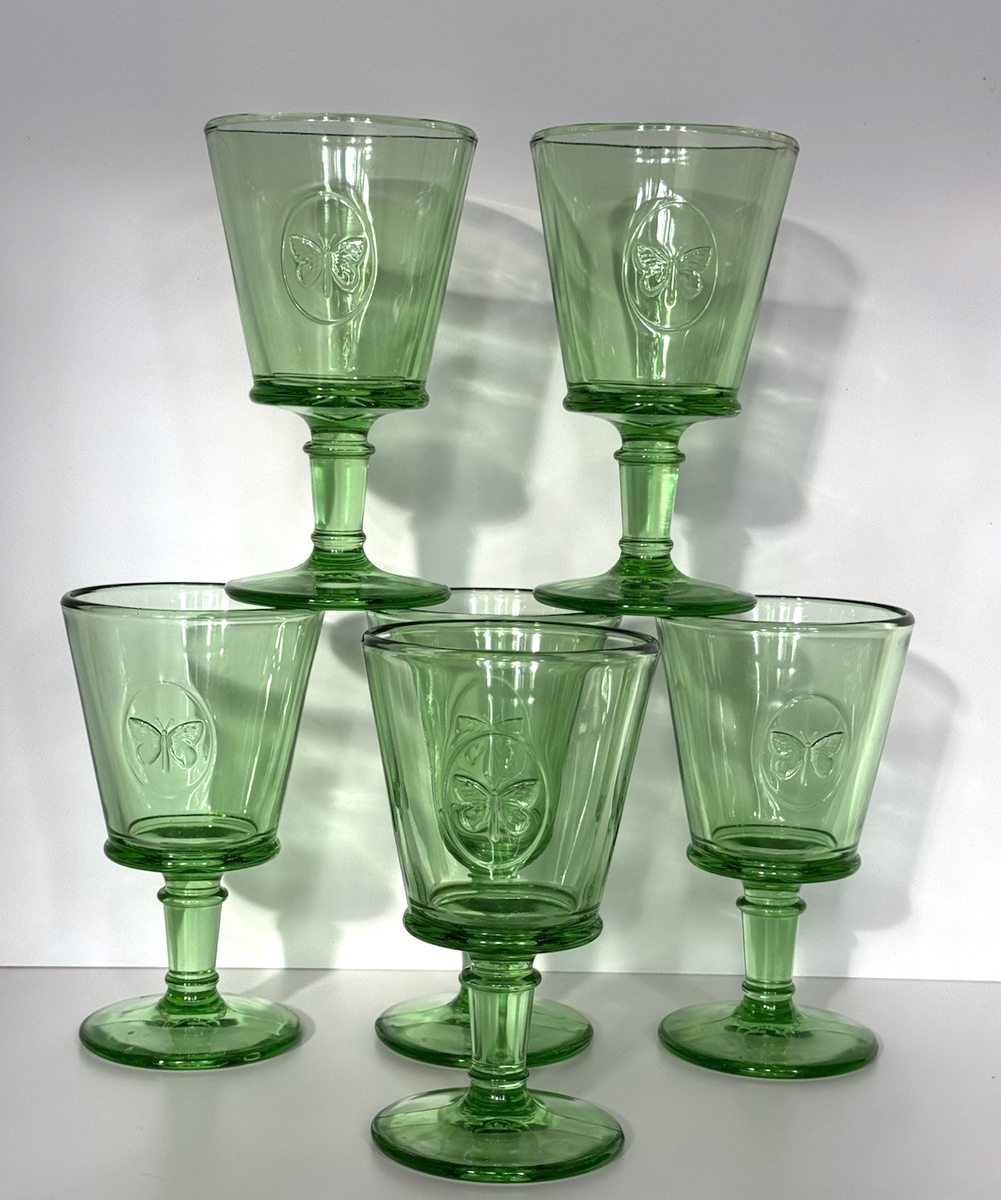 La Rochere France Green Papillion Butterfly Wine Glasses Set of 6 | eBay