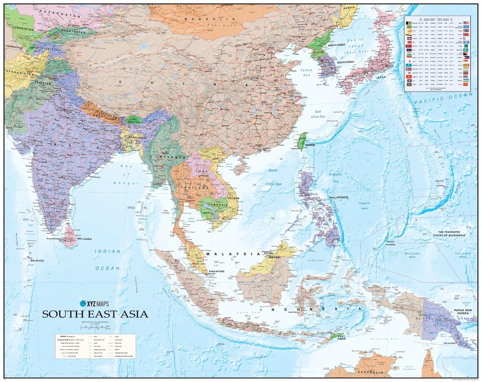 Map of Asia, South East Asia Political Map, Poster of Asia