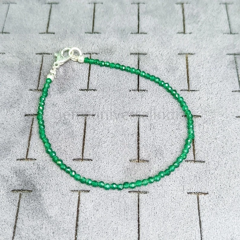 2MM Green Onyx Faceted Round Gemstone Beaded Handmade Minimalist Bracelets 6-8" - Image 3 of 4