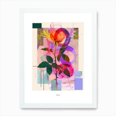 Rose 3 Neon Flower Collage Poster A Framed Wall Art Poster Canvas Print Picture