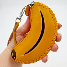 Banana For Scale Leather Wristlet Wallet Handmade Whimsical Gift Zip Coin Purse