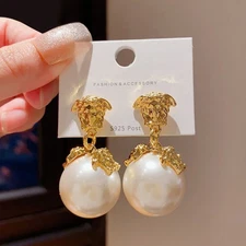 Vintage exaggerated AAAA 12MM South Sea shell pearl Dangle earrings S925 needle