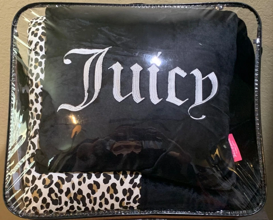 Juego de edredón reversible 3p Juicy Couture Twin/Twin XL felpa negro/impresión de leopardo Foto 2 de 4