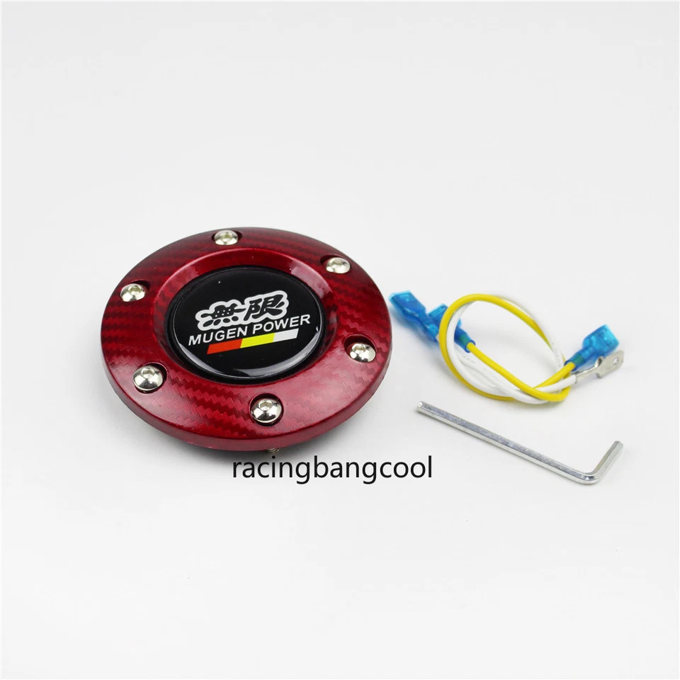 MUGEN Racing Car Steering Wheel Horn Button +Carbon Fiber Edge Red - Image 2 of 4