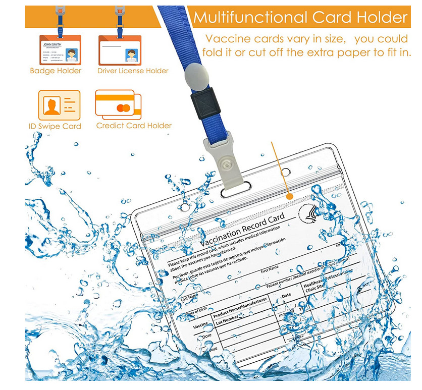 Vaccine Card Holder/Protector Waterproof - 4X3 Clear with Lanyard - 10 Pack image 3