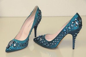 teal satin shoes