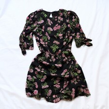 Olivaceous Black Pink Floral Ruffle Fit And Flare Dress Size Small