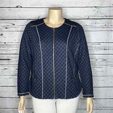 CJ Banks NWT Size X 14W Blue  White Long Sleeve Zip Front Textured Knit Jacket