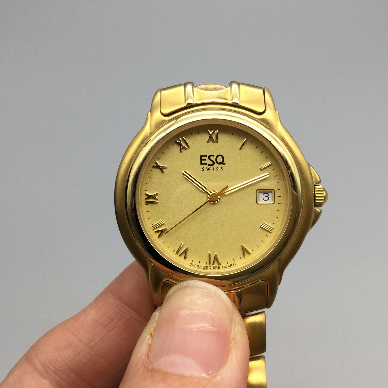 ESQ Swiss Esquire Watch Men 37mm Gold Tone 300343 New Battery 7" eBay