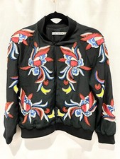 Alice Olivia Felisa Womens Small Black Embellished Floral Bomber Jacket NWOT