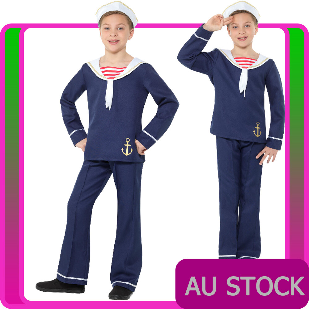 Boys Navy Sailor Costume Kids Marine Military Sea Force Book Week Child Uniform