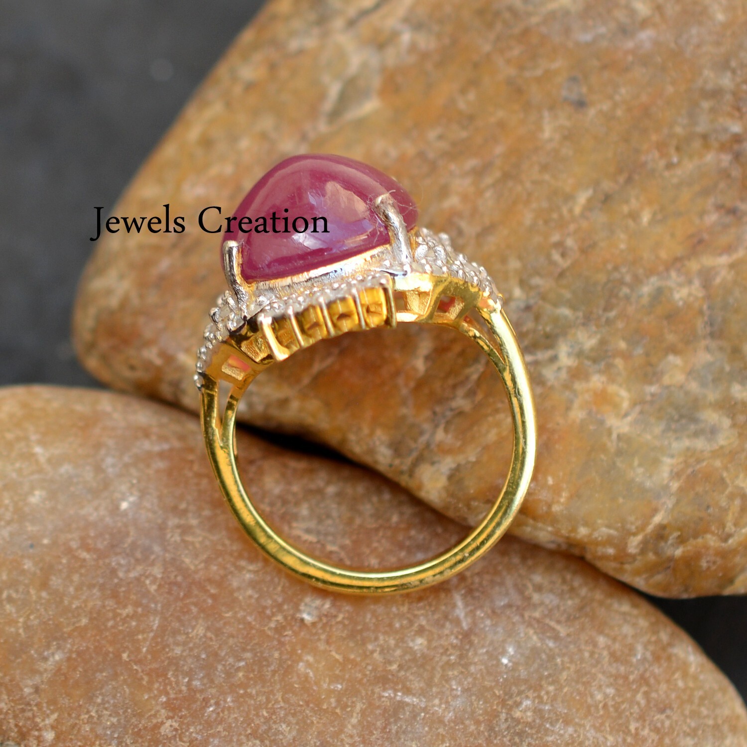 Charming Ruby Charming Ruby Gemstone Ring Pave Diamond Jewelry 925 Silver 14k Gold ...