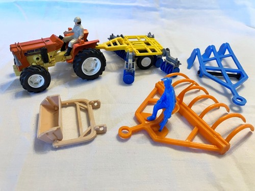 Vintage New-Ray Diecast Farm Motor Tractor and Marx Plastic Farm Implements - Picture 19 of 19