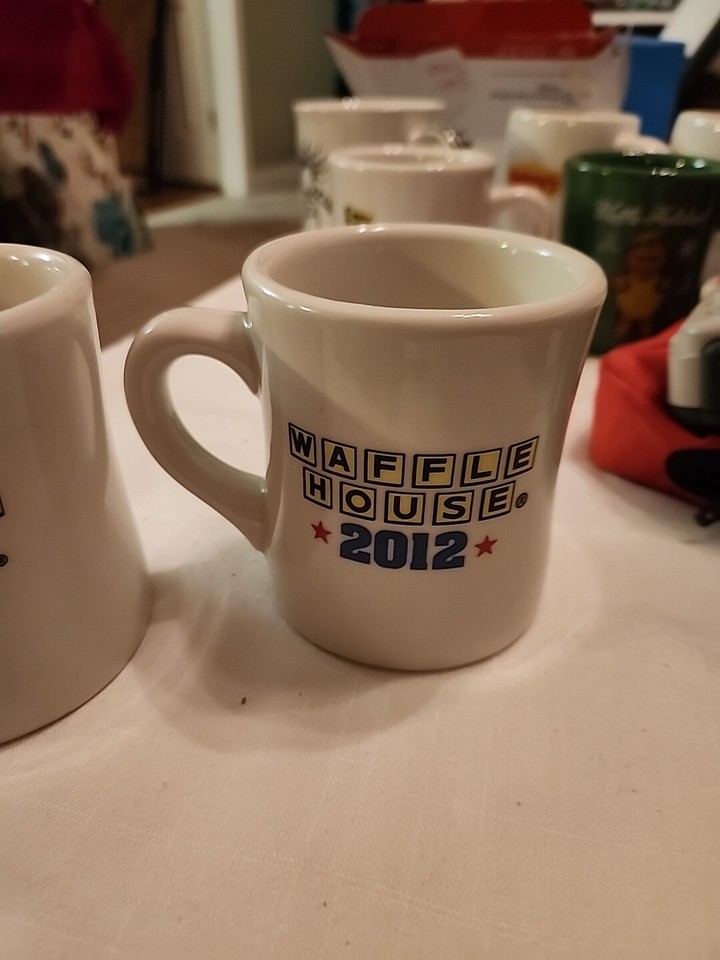 Vtg. Waffle House Logo Diner & America The Beautiful Coffee Mugs HEAVY