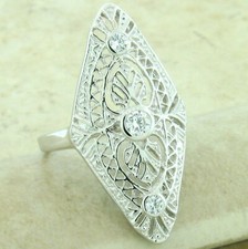 ART DECO DESIGN 925 STERLING SILVER RHODIUM FINISH CLASSIC STYLE CZ RING 1163