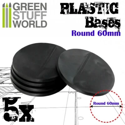 GREEN STUFF WORLD 5x Peanas Plastico REDONDAS 60mm - bases miniaturas wargames AOS tabletop DnD