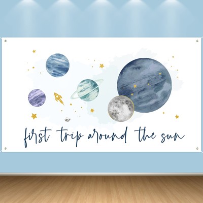 GROBRO7 First Trip Around The Sun Space Party Backdrop Watercolor 1st Birthda...