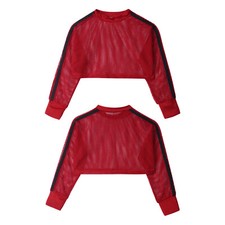 Kids Mesh Hip Hop Crop Top Jazz Girls Holiday Wear Long Sleeve Pullover Tee