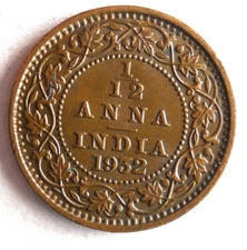 1932 BRITISH INDIA 1/12 ANNA - AU - High Grade Coin - Free Ship - Bin #LC22