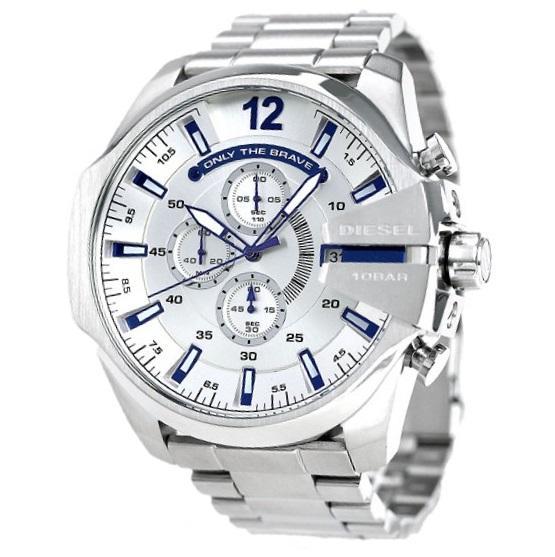 NEW Diesel MEGA CHIEF DZ4477 SILVER/BLUE CHRONOGRAPH MENS QUARTZ