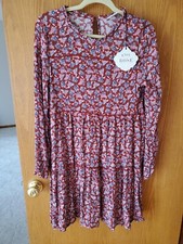 Knox Rose Red Floral Paisley Peasant Boho Dress long sleeve rayon XS new w/ tag