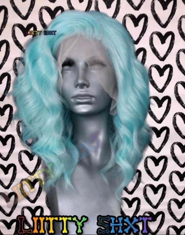 Peluca frontal de encaje 13x4 10 pulgadas 100 % cabello humano color personalizado (AZUL ALGODÓN DE AZÚCAR) Foto 2 de 4