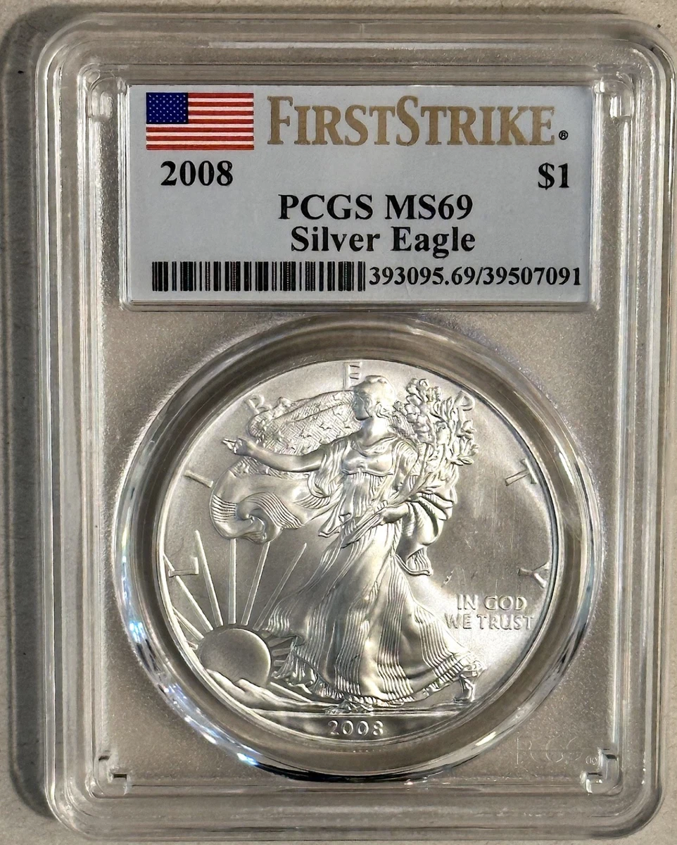 25+ American Eagle MS 69 Graded 2008 Silver Bullion Coins for sale